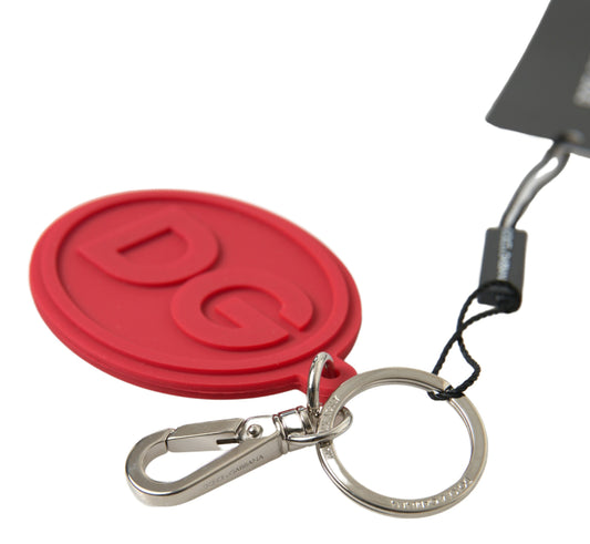  - Chic Red Rubber and Brass Designer Keychain