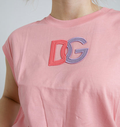 Elegant Pink Cotton Crew Neck Tank Top by Dolce & Gabbana
