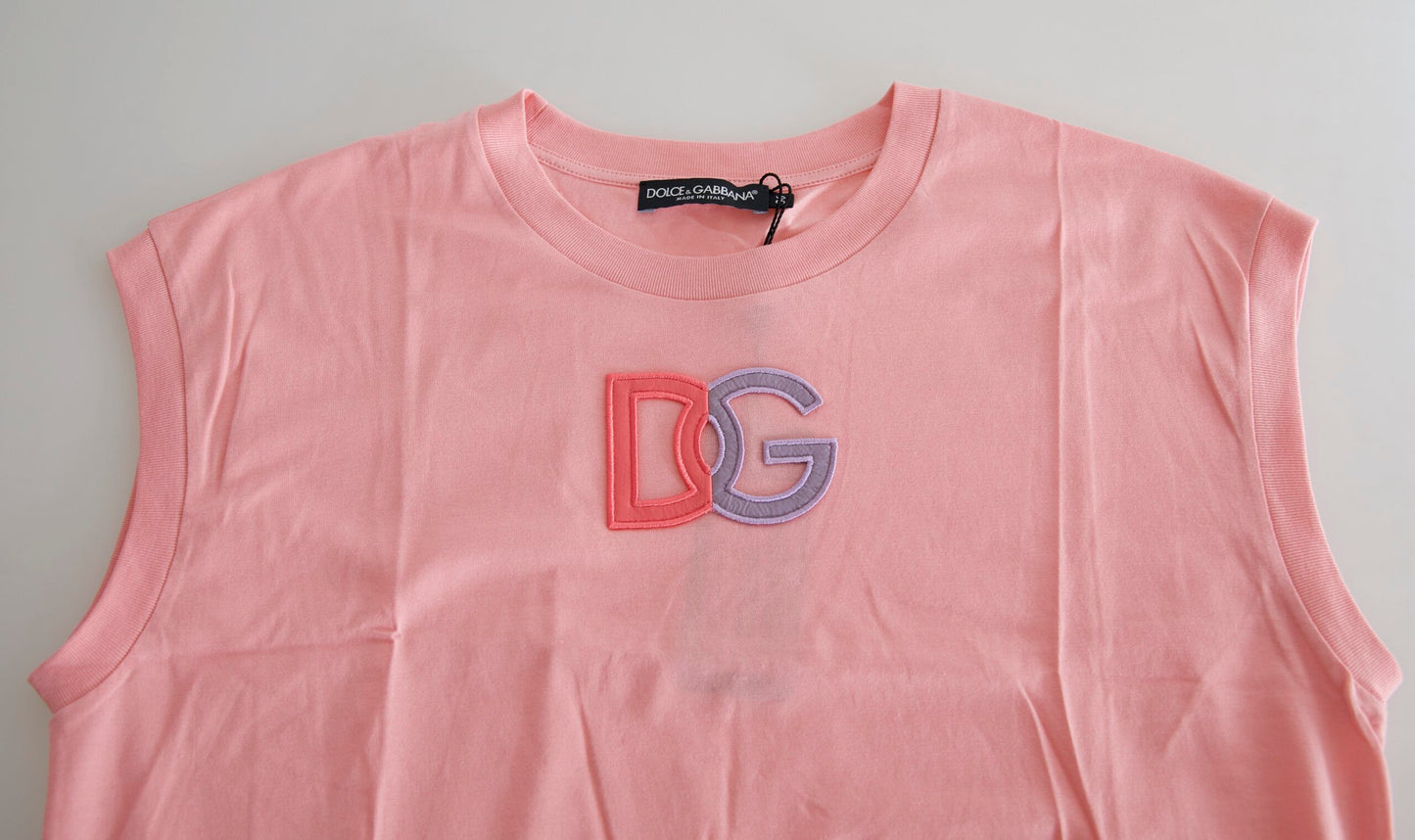 Elegant Pink Cotton Crew Neck Tank Top by Dolce & Gabbana
