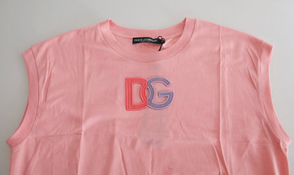 Elegant Pink Cotton Crew Neck Tank Top by Dolce & Gabbana