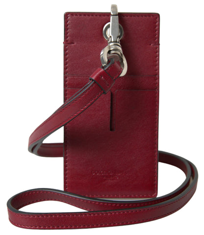  - Elegant Red Leather Cardholder with Lanyard