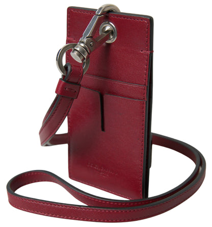  - Elegant Red Leather Cardholder with Lanyard