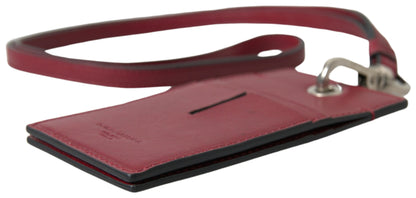  - Elegant Red Leather Cardholder with Lanyard