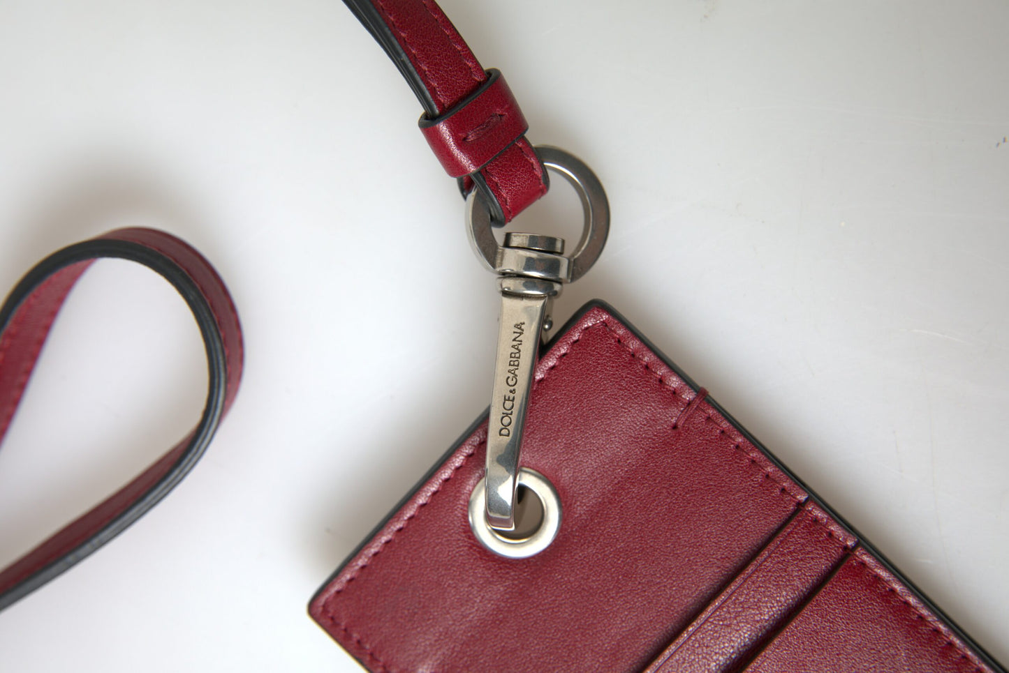  - Elegant Red Leather Cardholder with Lanyard