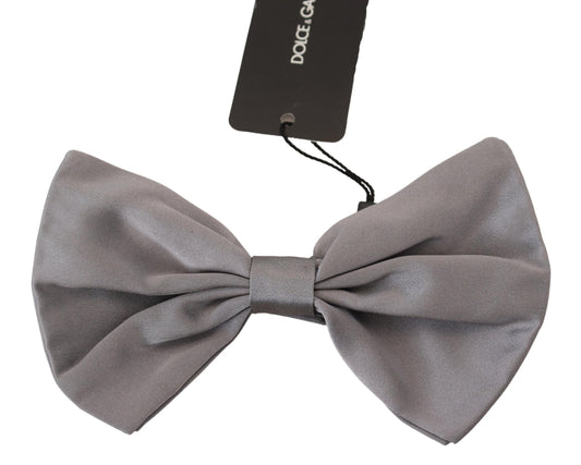  - Elegant Silver Gray Silk Bow Tie