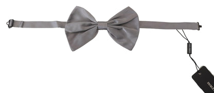  - Elegant Silver Gray Silk Bow Tie