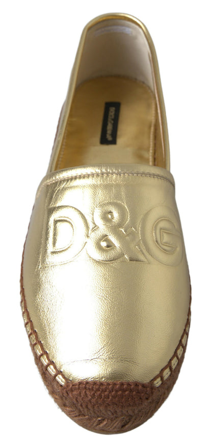  - Golden Elegance Leather Espadrilles