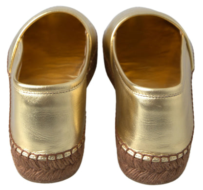  - Golden Elegance Leather Espadrilles