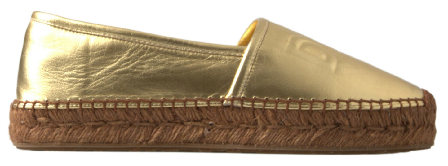  - Golden Elegance Leather Espadrilles