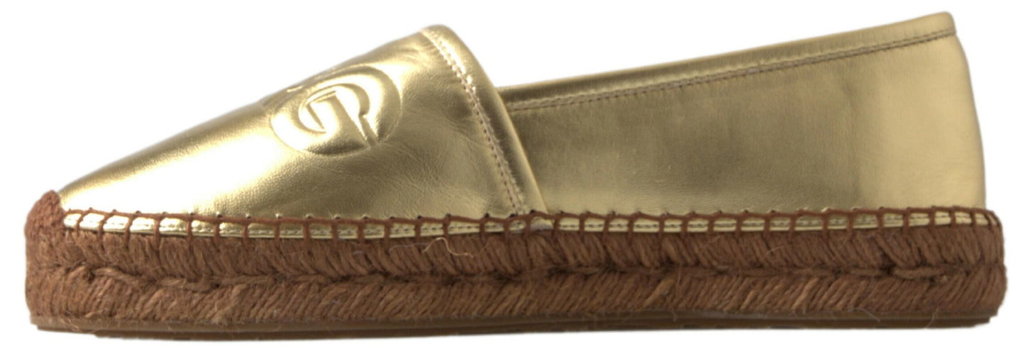  - Golden Elegance Leather Espadrilles