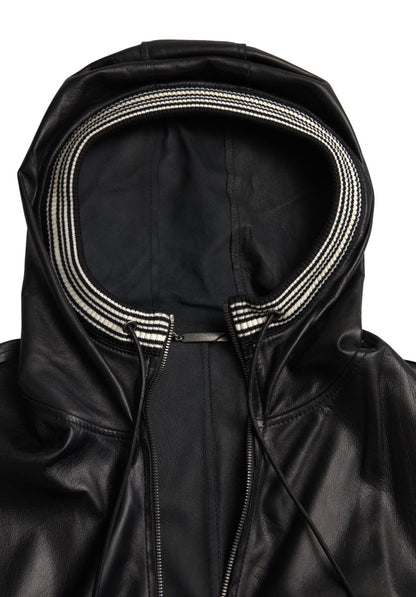  - Elegant Black Leather Bomber Jacket