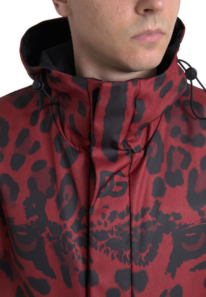  - Radiant Red Leopard Print Hooded Jacket