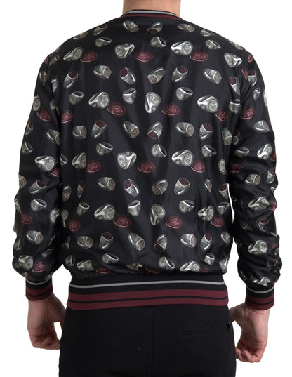  - Elegant Silk Crewneck Pullover - Black Multicolor