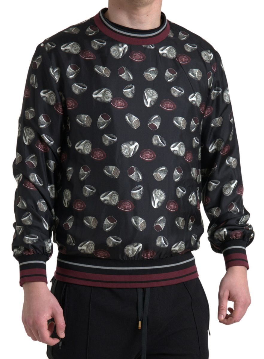  - Elegant Silk Crewneck Pullover - Black Multicolor