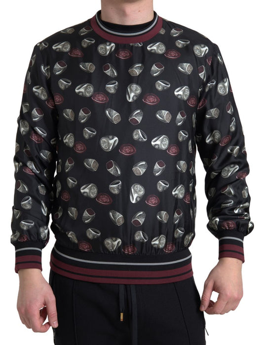  - Elegant Silk Crewneck Pullover - Black Multicolor