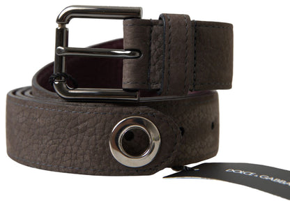  - Elegant Brown Leather Belt with Metal Buckle