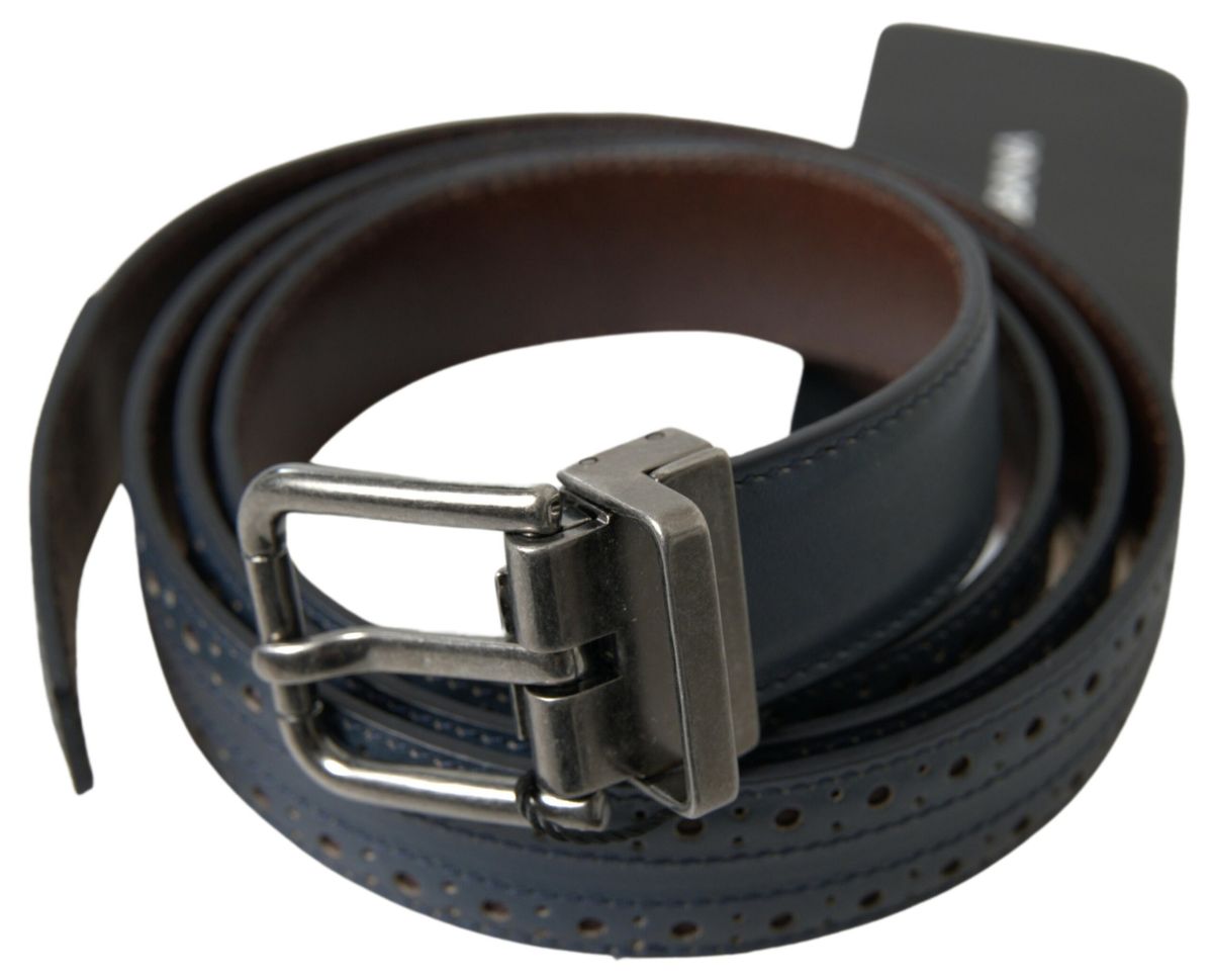  - Elegant Blue Leather Belt with Metal Buckle