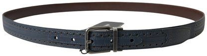  - Elegant Blue Leather Belt with Metal Buckle