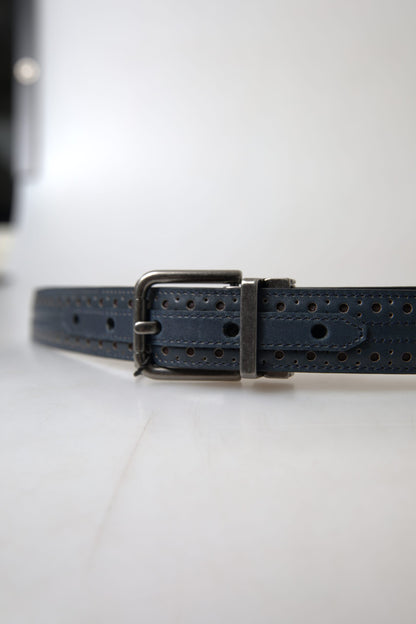  - Elegant Blue Leather Belt with Metal Buckle