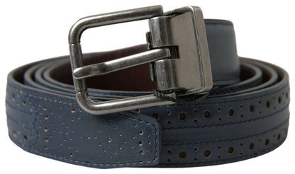  - Elegant Blue Leather Belt with Metal Buckle