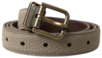  - Elegant Beige Leather Belt with Metal Buckle