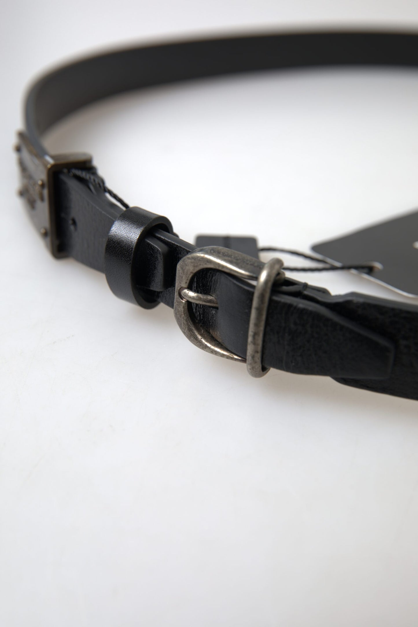  - Elegant Black Leather Belt - Metal Buckle Closure