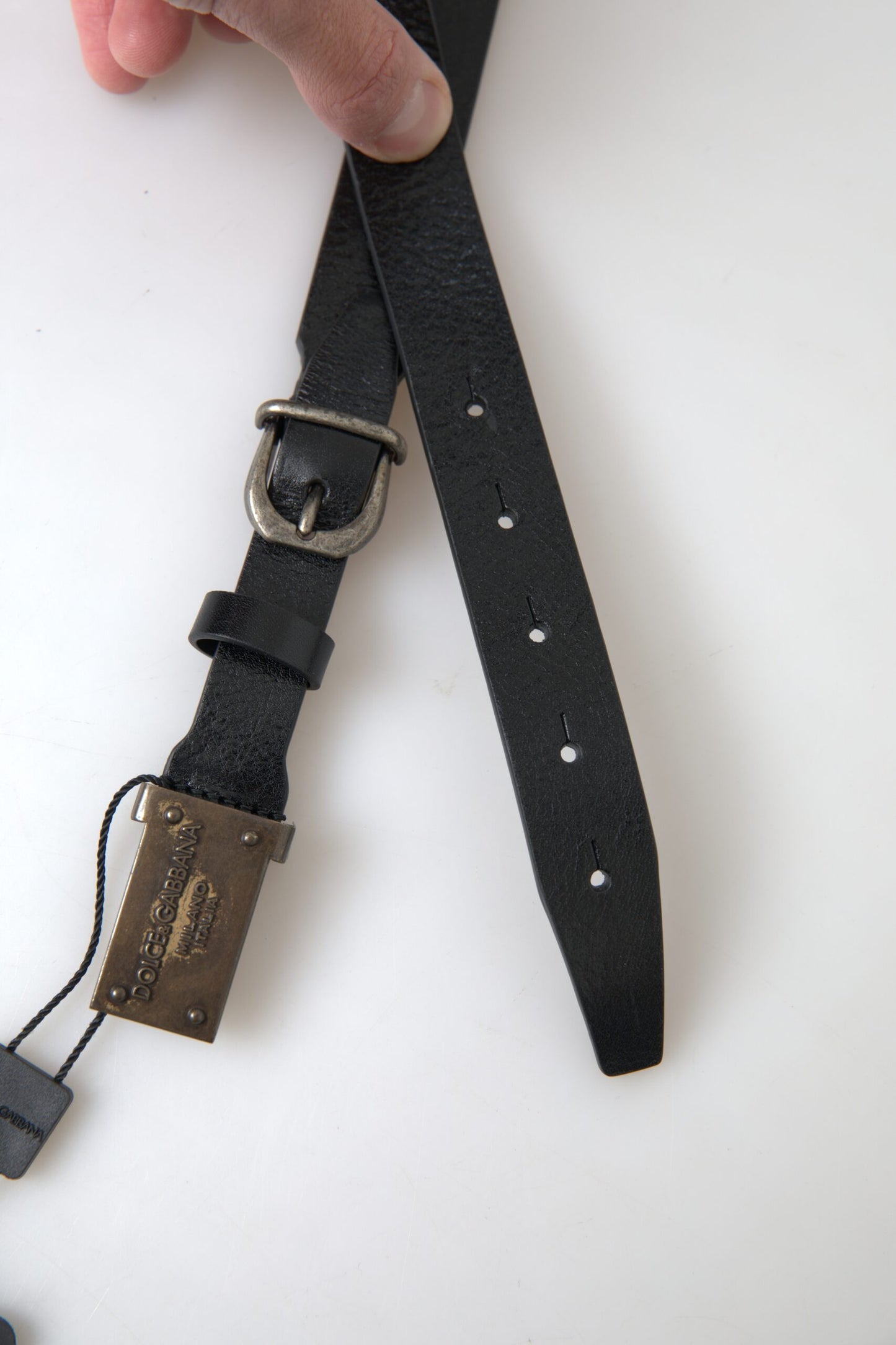  - Elegant Black Leather Belt - Metal Buckle Closure