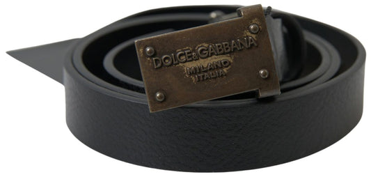  - Elegant Black Leather Belt - Metal Buckle Closure