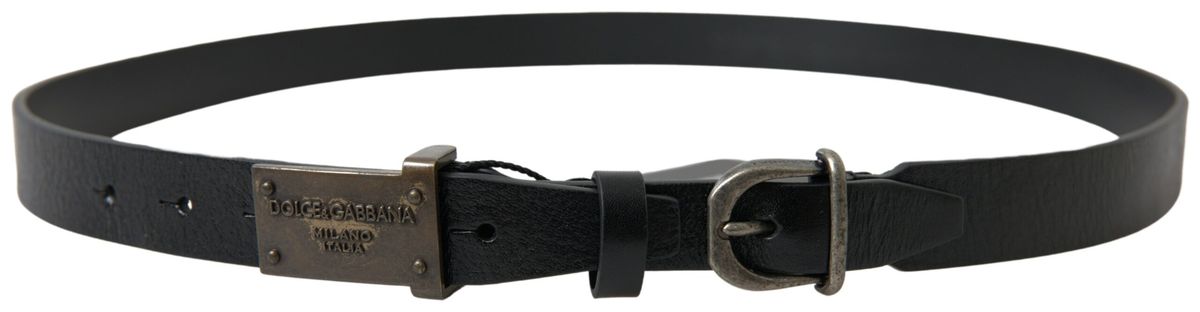  - Elegant Black Leather Belt - Metal Buckle Closure