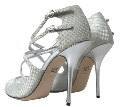  - Elegant Shimmering Silver High-Heeled Sandals