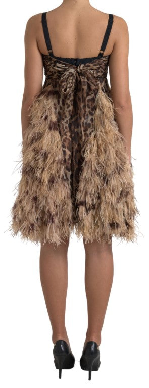  - Sleeveless Leopard Chiffon Ostrich-Feather Dress