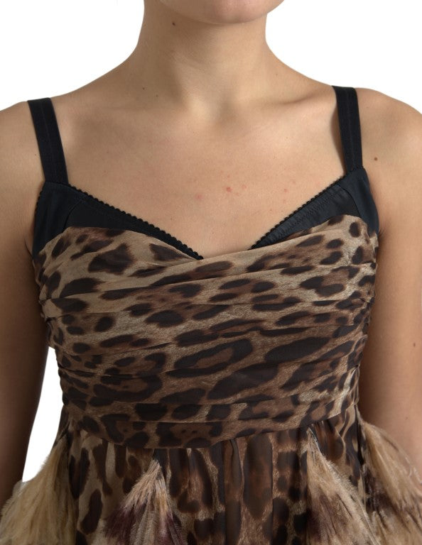  - Sleeveless Leopard Chiffon Ostrich-Feather Dress