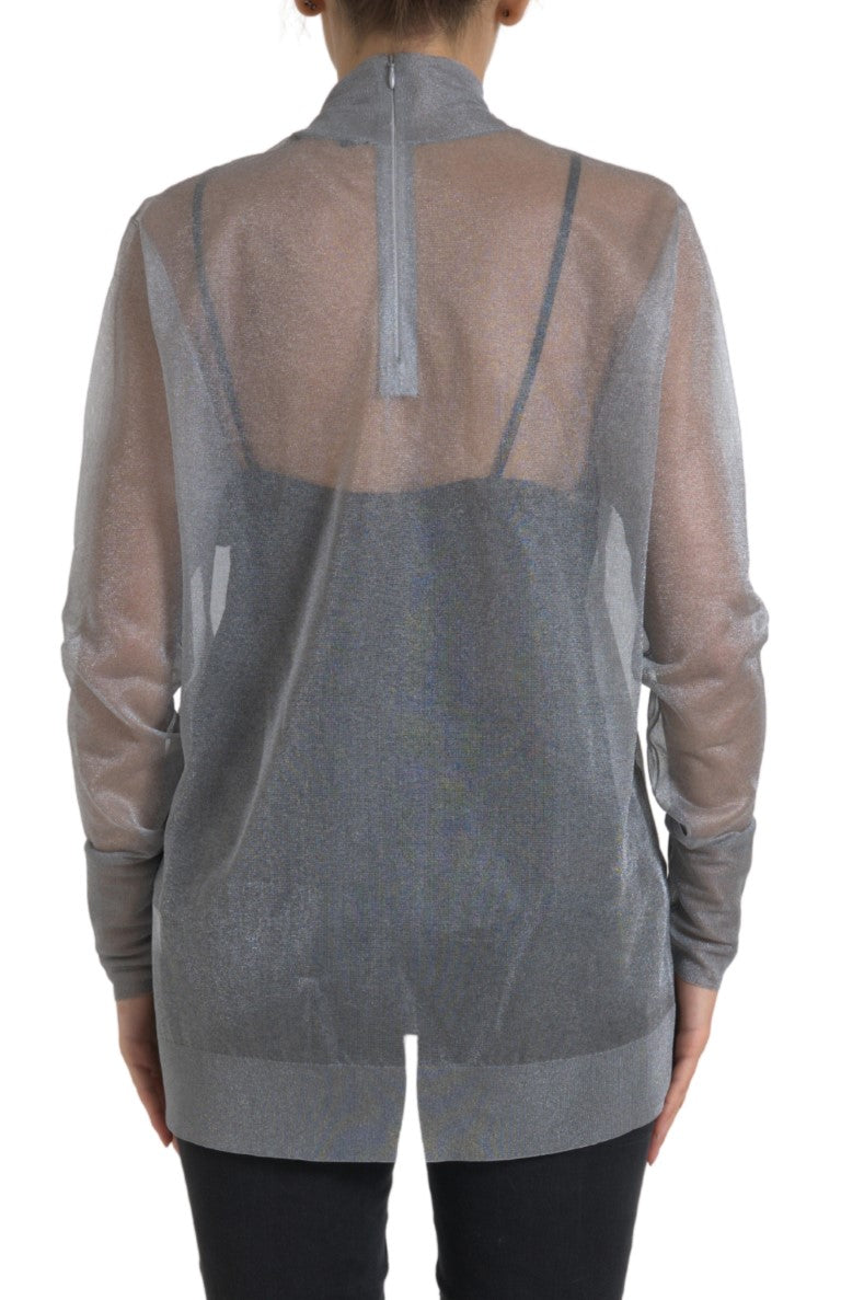  - Elegant Gray Long Sleeve Mesh Top