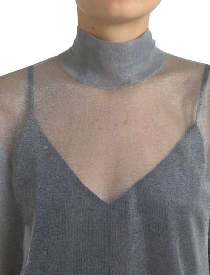  - Elegant Gray Long Sleeve Mesh Top