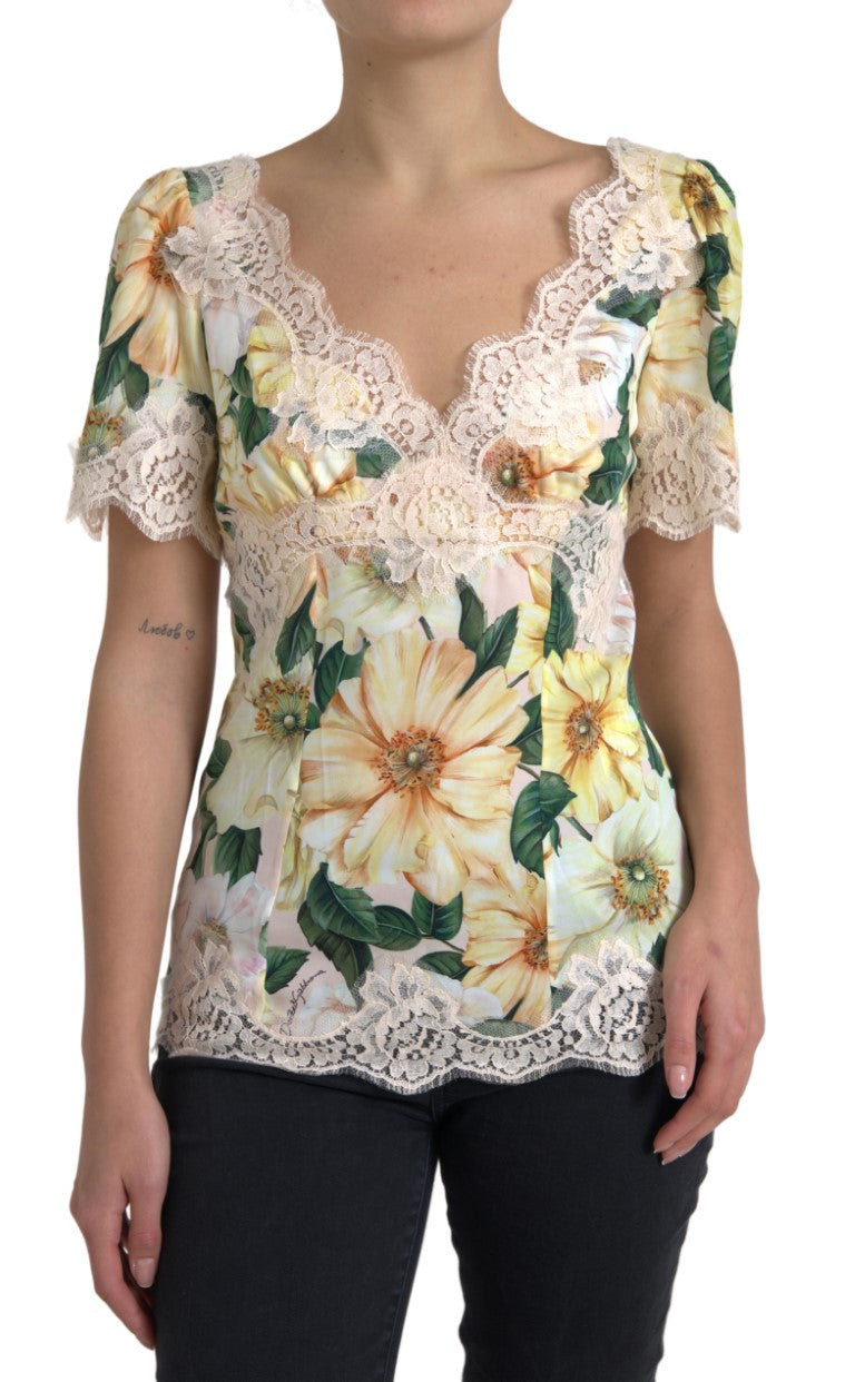  - Elegant Floral Print Silk Blouse