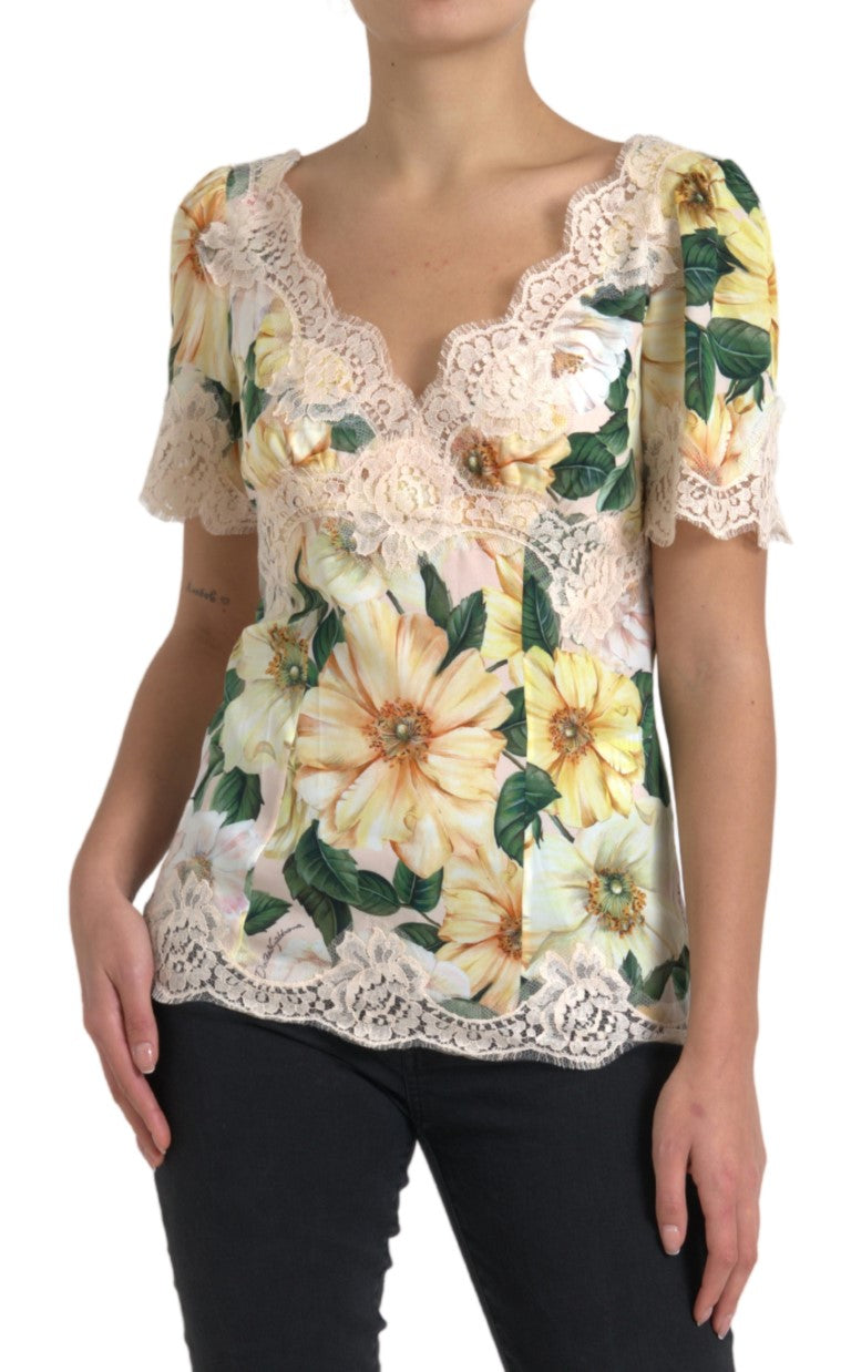  - Elegant Floral Print Silk Blouse