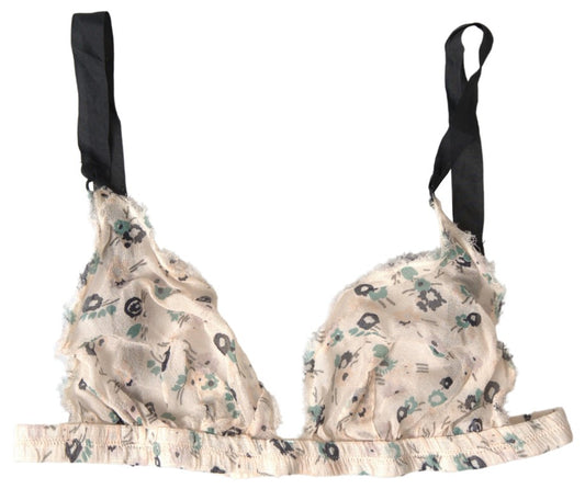  - Elegant Floral Print Beige Bra