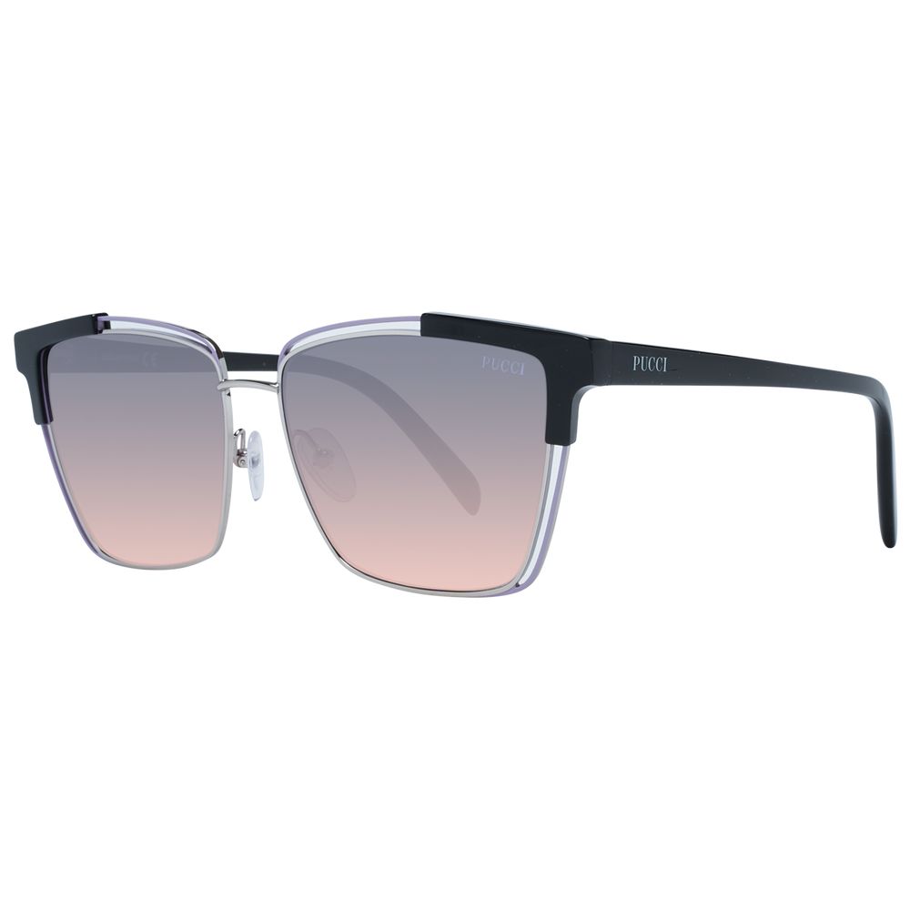 Emilio Pucci Women’s Sunglasses – Multicolor Cat Eye Frame with Grey Mirrored Lenses, 57mm