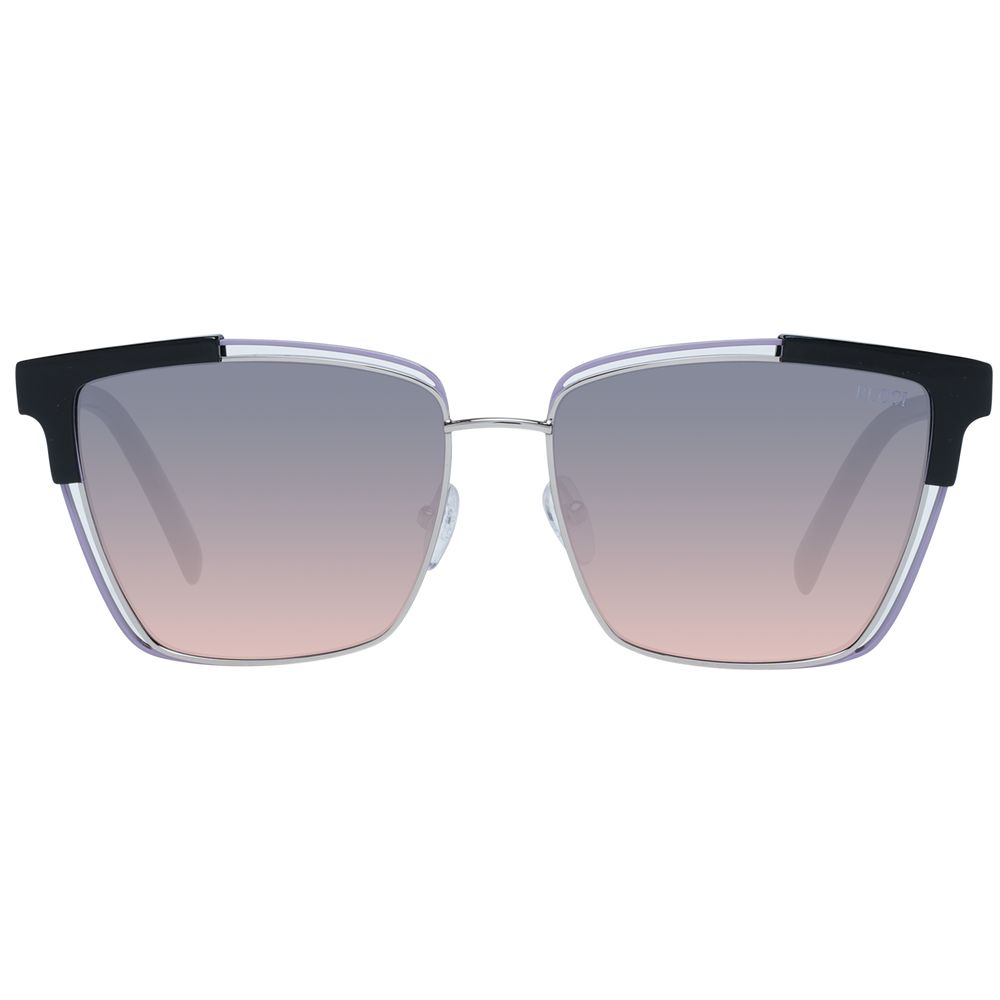 Emilio Pucci Women’s Sunglasses – Multicolor Cat Eye Frame with Grey Mirrored Lenses, 57mm