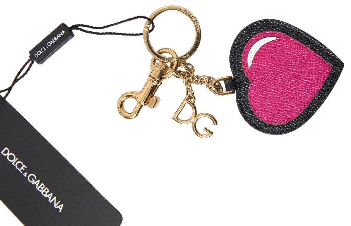  - Elegant Black Leather Keychain with Fuchsia Accent