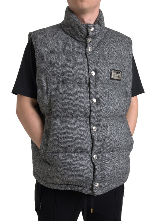 Dolce & Gabbana Elegant Chevron Knit Wool Blend Vest Jacket - Gray - IT56 | XL