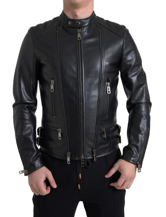 - Sleek Black Leather Biker Jacket