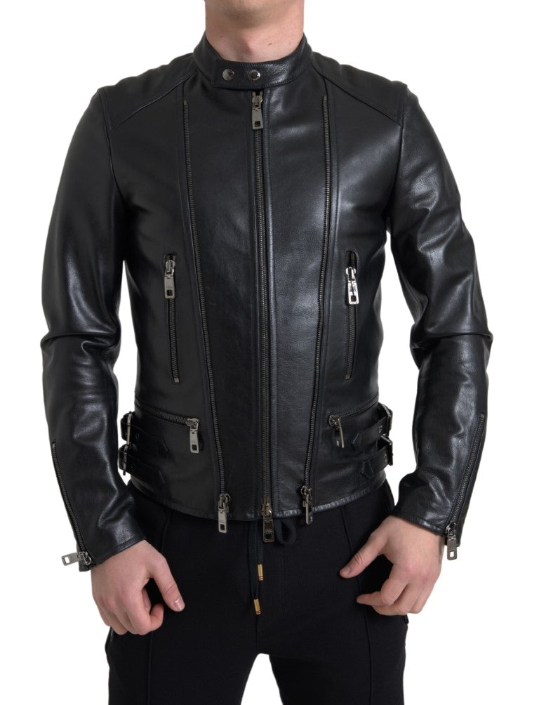  - Sleek Black Leather Biker Jacket