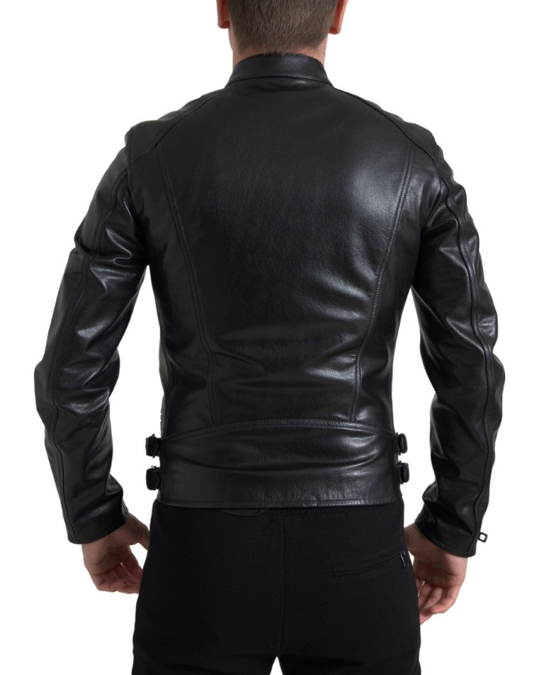  - Sleek Black Leather Biker Jacket