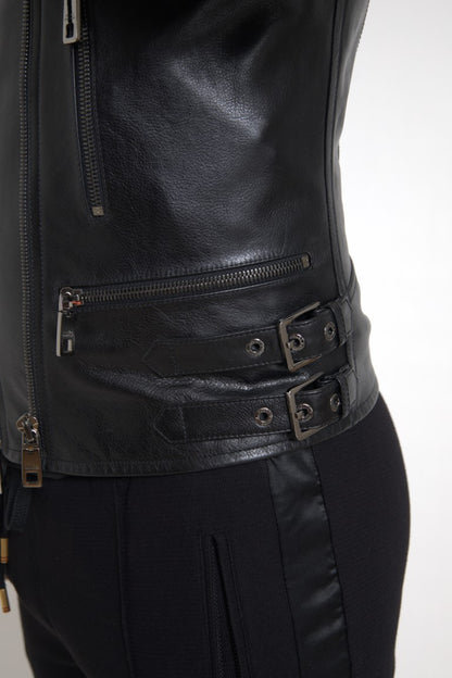  - Sleek Black Leather Biker Jacket