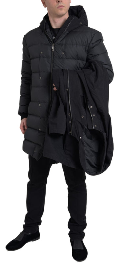  - Elegant Black Hooded Trench Coat