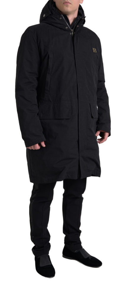  - Elegant Black Hooded Trench Coat