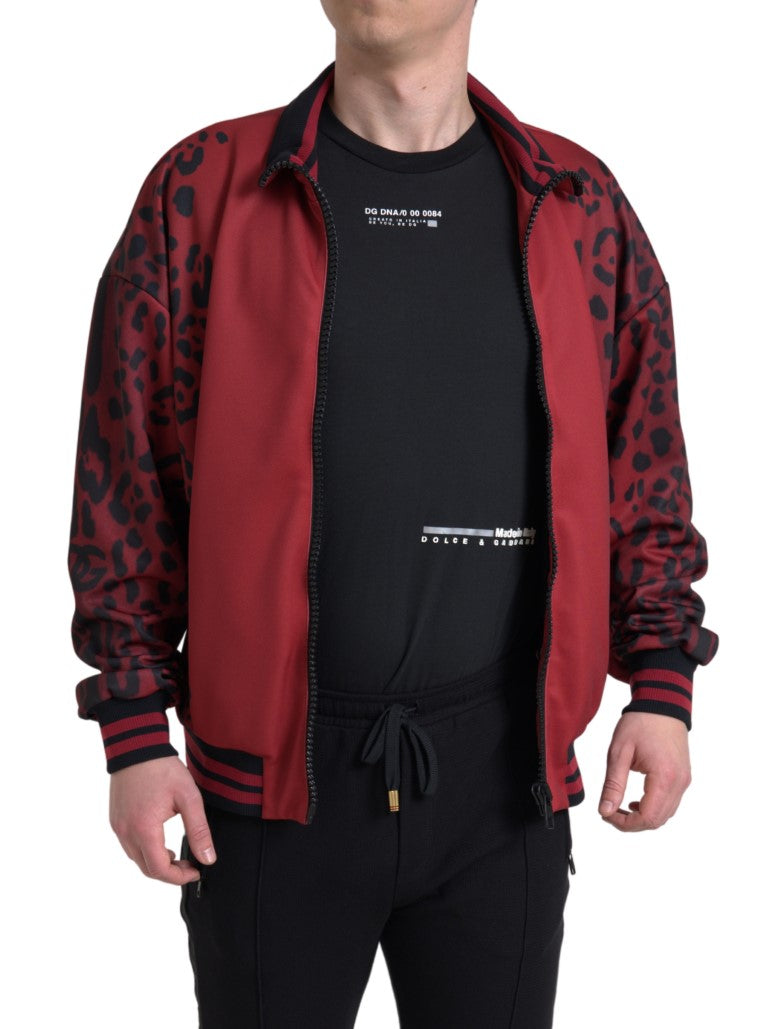  - Red Leopard Print Bomber Jacket