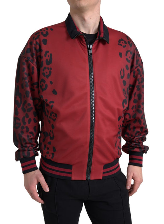  - Red Leopard Print Bomber Jacket