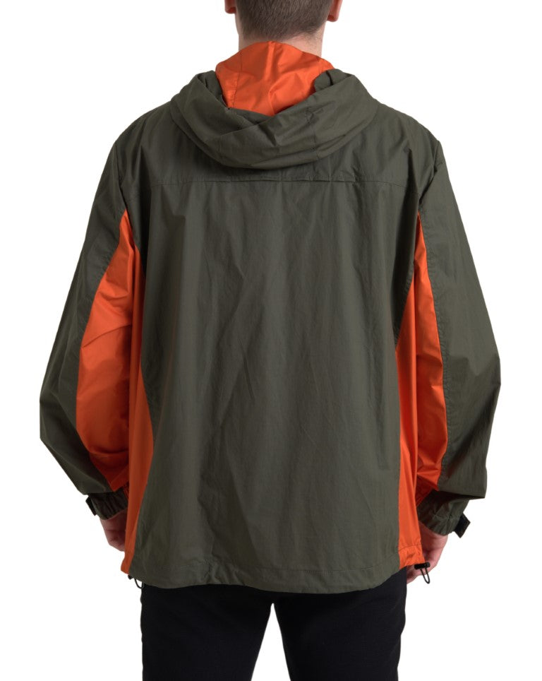  - Elegant Hooded Full Zip Jacket in Green and Orange